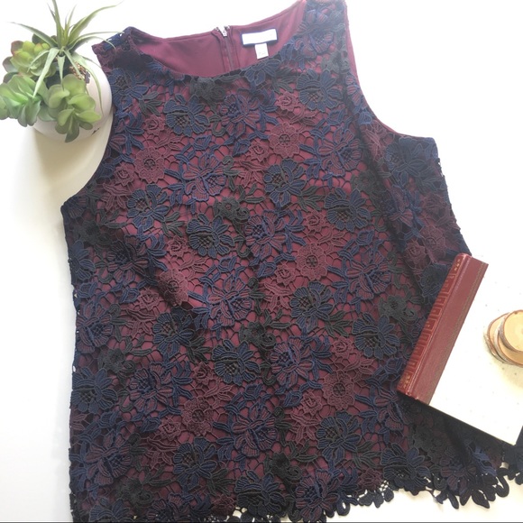 Charter Club Tops - Charter Club Maroon Olive Navy Floral Lace Tank XL